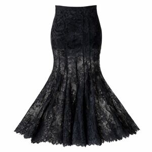 Miu Miu Black Lace Mermaid Skirt Made in Italy Sheer Floral Luxury Designer L